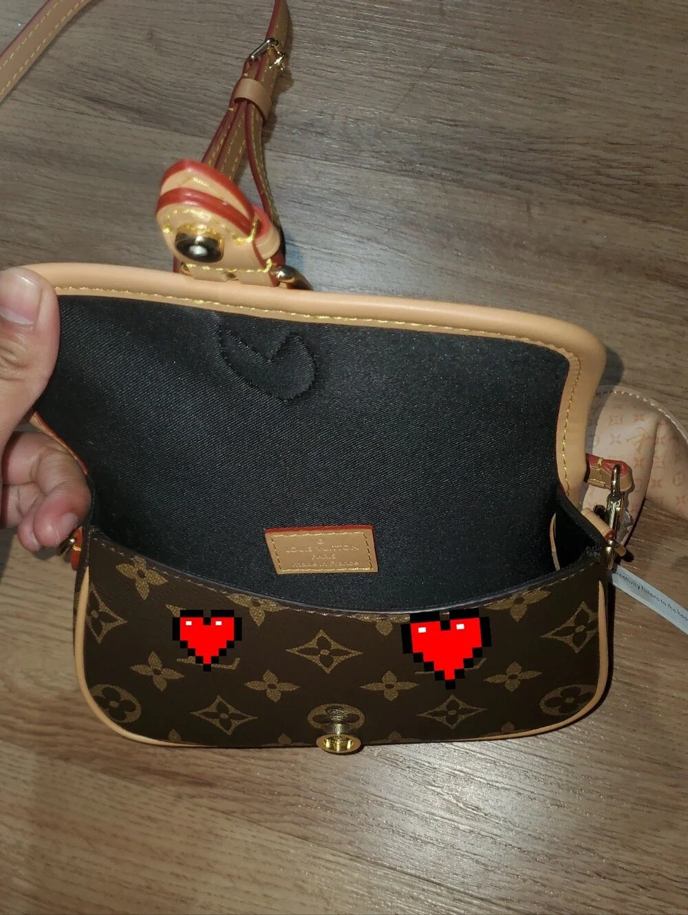 Brown Monogram Crossbody Bag with Beige Trim